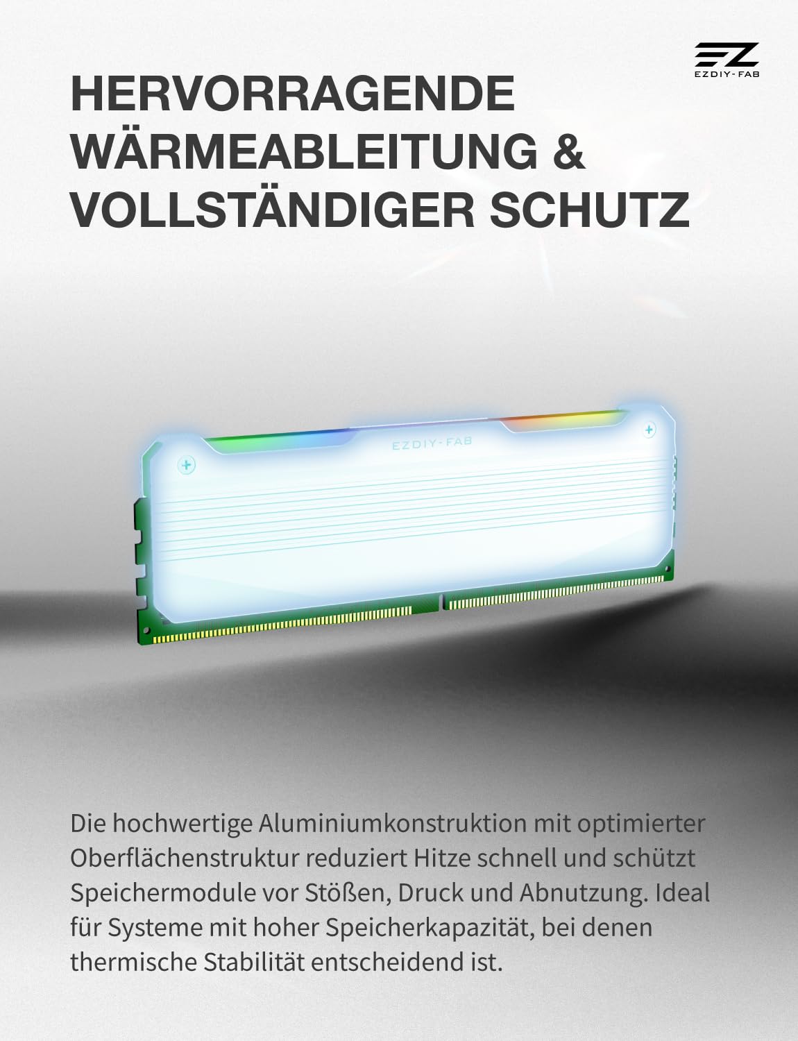 EZDIY-FAB RH01 ARGB RAM-Kühlkörper, RGB Memory Heat Spreader für DDR5 DDR4, Aluminium-RAM-Kühler mit 5V 3-Pin ARGB-Beleuchtung, Speicherkühlung für Gaming-PCs, 2 Pack-Weiß - 4