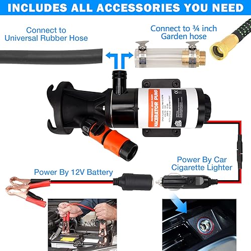 Miniatura 3 de Bomba maceradora para bomba de agua RV de 12 V, bomba de picadora de aguas residuales autocebante rápida de 12 GPM con volquete de almacenamiento