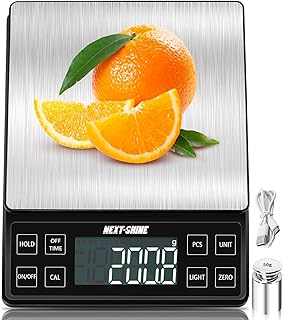 Food Kitchen Scale NEXT-SHINE Rechargeable Digital Scale with LCD Backlit Display and Protective Tray, 5kg x 0.1 for Bakin...