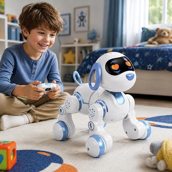 VARDEM Uzaktan Kumandalı İnteraktif Şarjlı Akıllı Köpek, Dokunmatik Sensörlü Işıklı Robot Köpek, Dans Eden Yürüyen Programlanabilir Oyuncak Robot Pet GAW-6601