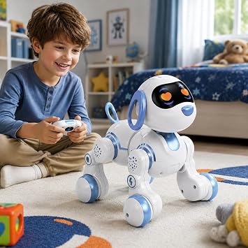 VARDEM Uzaktan Kumandalı İnteraktif Şarjlı Akıllı Köpek, Dokunmatik Sensörlü Işıklı Robot Köpek, Dans Eden Yürüyen Programlanabilir Oyuncak Robot Pet GAW-6601