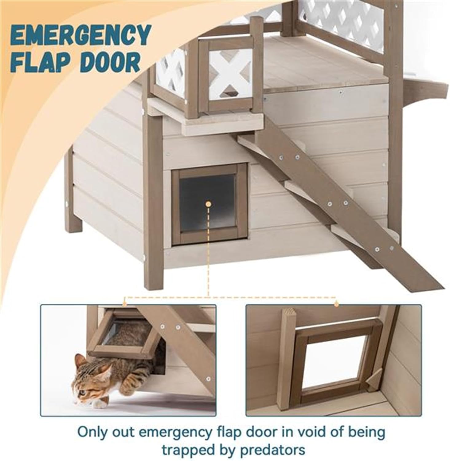 review Wild Cat House Outdoor Indoor Cattery, Cat Condo, Cat House, with Resistant PVC Roof, Escape Door, Curtain and Stairs, 2-Storey Design, Perfect for Multiple Cats