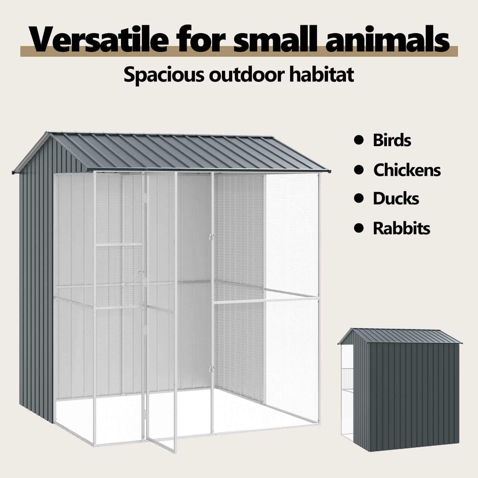 vidaXL Vogelkäfig Anthrazit 215 x 210 x 247 cm Verzinkter Stahl, Garten und Terrasse, modernes Vogelheim, strapazierfähiges Gehege, freistehender Käfig