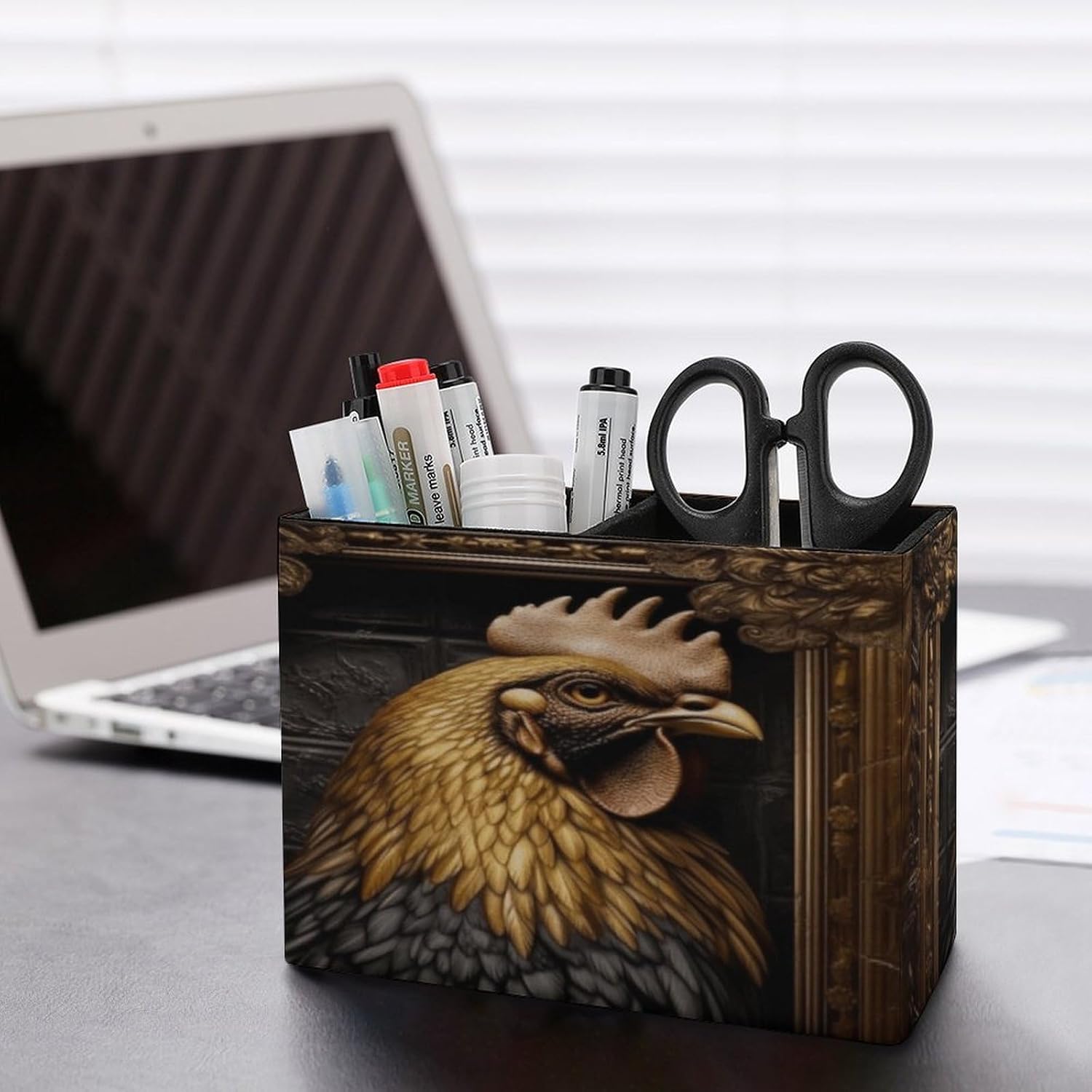 Golden Chicken Pen Holder Desk Organizer for Office Studio image 5