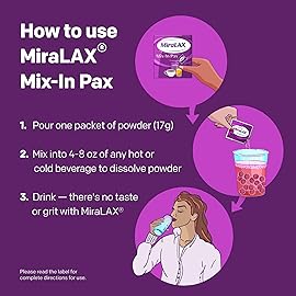 MiraLAX Laxative Powder for Gentle Constipation Relief for Adults, Stool Softener with PEG 3350, Nonstimulant Laxative, No Harsh Side Effects, Single Dose Mix-In Pax, Travel Pack, 40 Doses