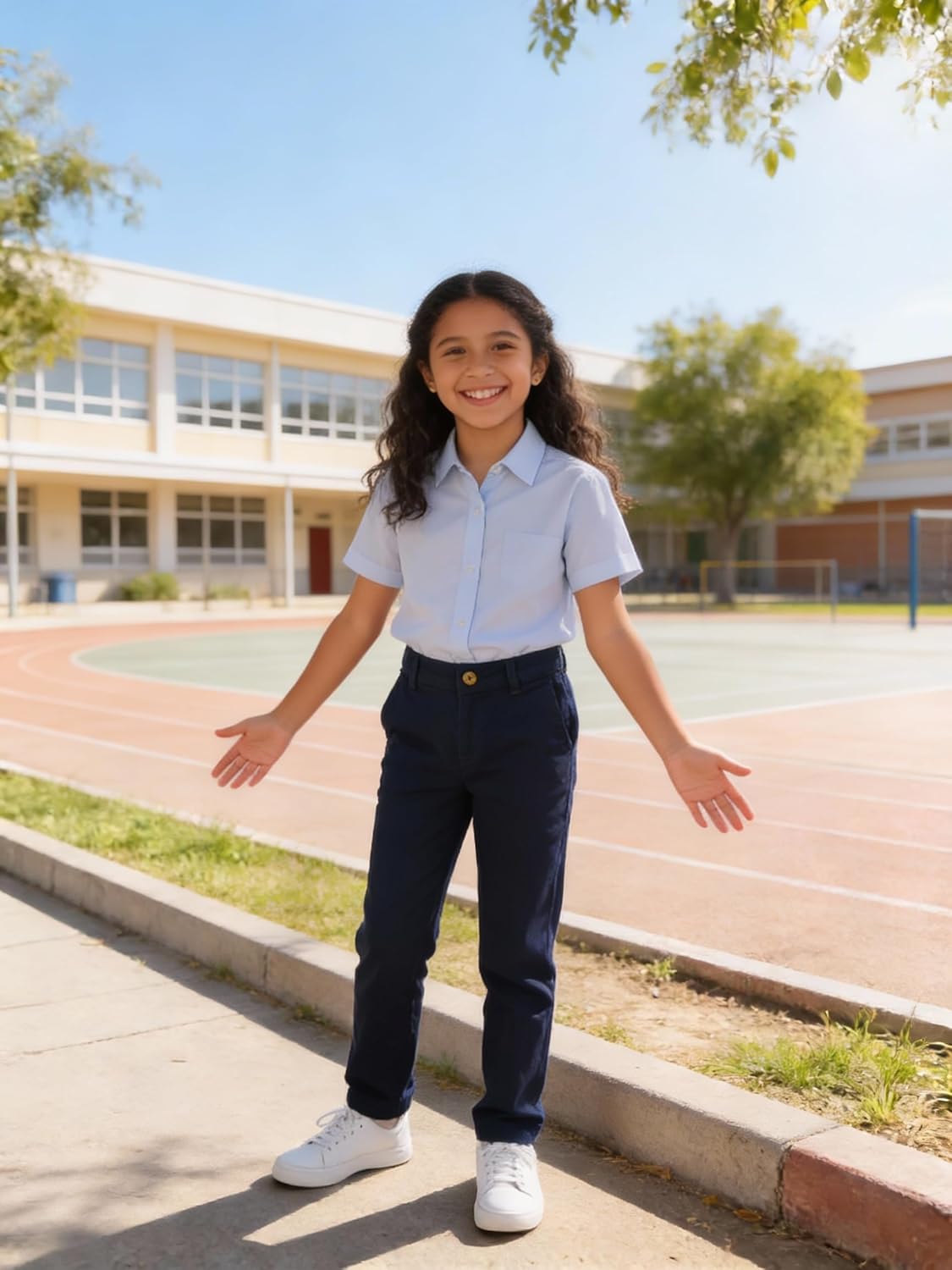 Bienzoe Girls School Uniform Pants: Adjustable Waist Cotton Stretch Slim Flat Front Big Kids Slacks - Image 5