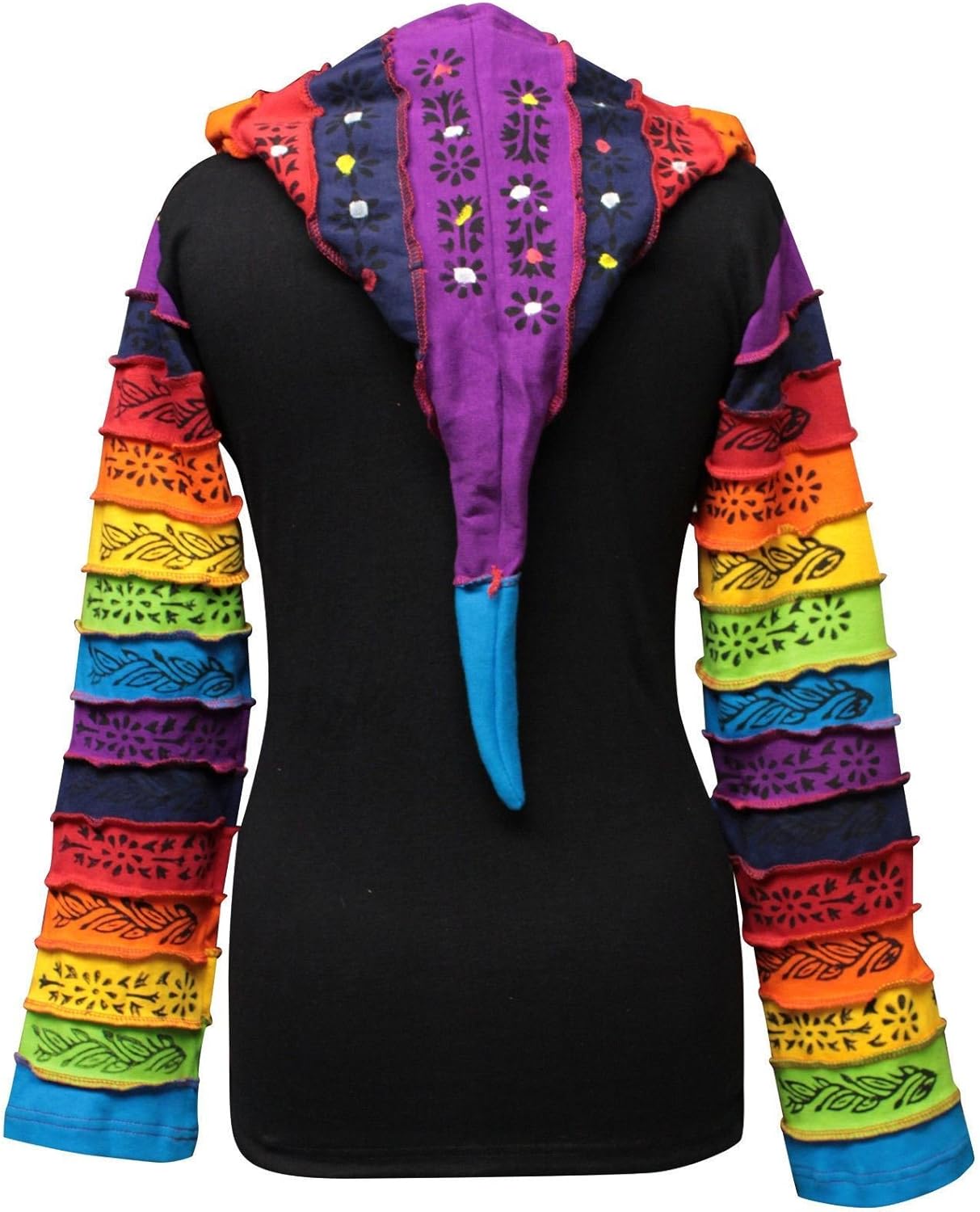 Shopoholic Fashion Women Rainbow Sleeved Flower Patch Hoodie - Image 2