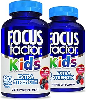 Focus Factor Kids Extra Strength Daily Chewable for Brain Health Support, 120 Count – Vitamins for Kids - Quality Formula – Gluten & Dairy Free Supplements for Children (2 Pack)