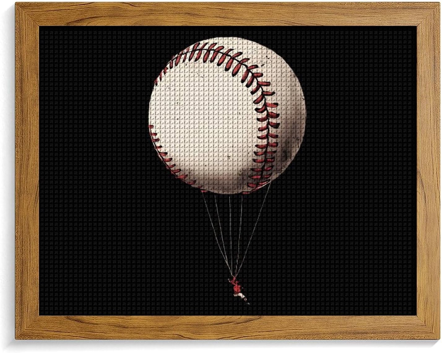 Baseball Hot Air Balloon Printed Diamond 5D Painting Kits DIY Full Drill Crafts for Home Wall Decor 16x20 Inch Yellow Wood 50 * 40cm