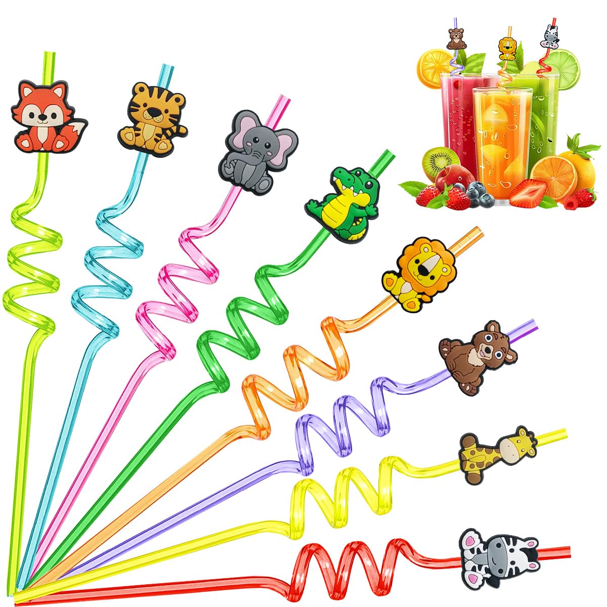 16 Cannucce Riutilizzabili In PET Per Bambini E Adulti - A Spirale Colorate Con Motivi Cartoon Per Cocktail, Bubble Tea E Feste - 3