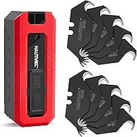 HAUTMEC 10-Pack Hook Utility Knife Blades - SK2H Steel Razor Blades with Safety Dispenser for Heavy-Duty Cuts HTUBH25010