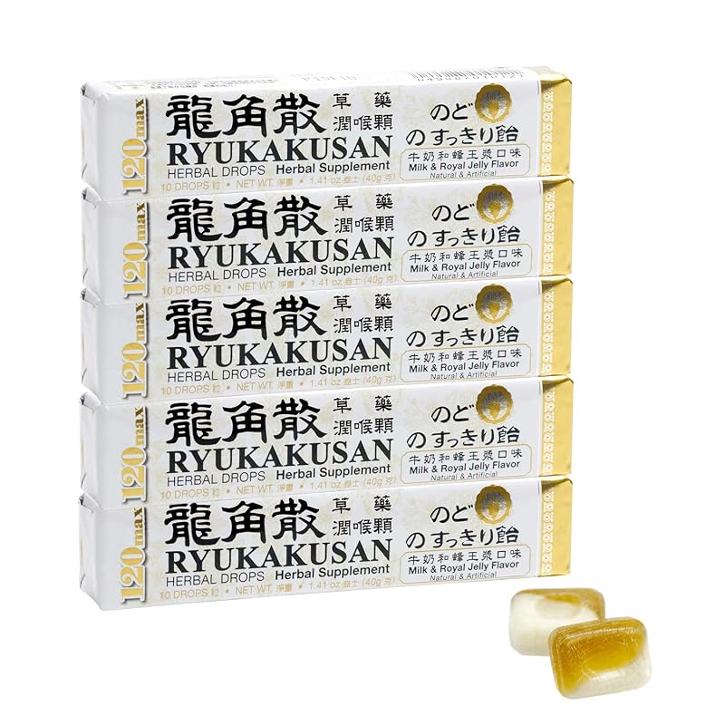 Ryukakusan Pastilhas de ervas com raiz de alcaçuz, mel e leite, 50 pastilhas