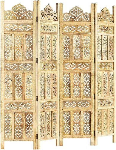Miniatura 8 de CHARMMA Divisor de habitación de 4 paneles tallado a mano, pantallas de privacidad plegables de 63 x 65 pulgadas, tallado de madera floral, marrón