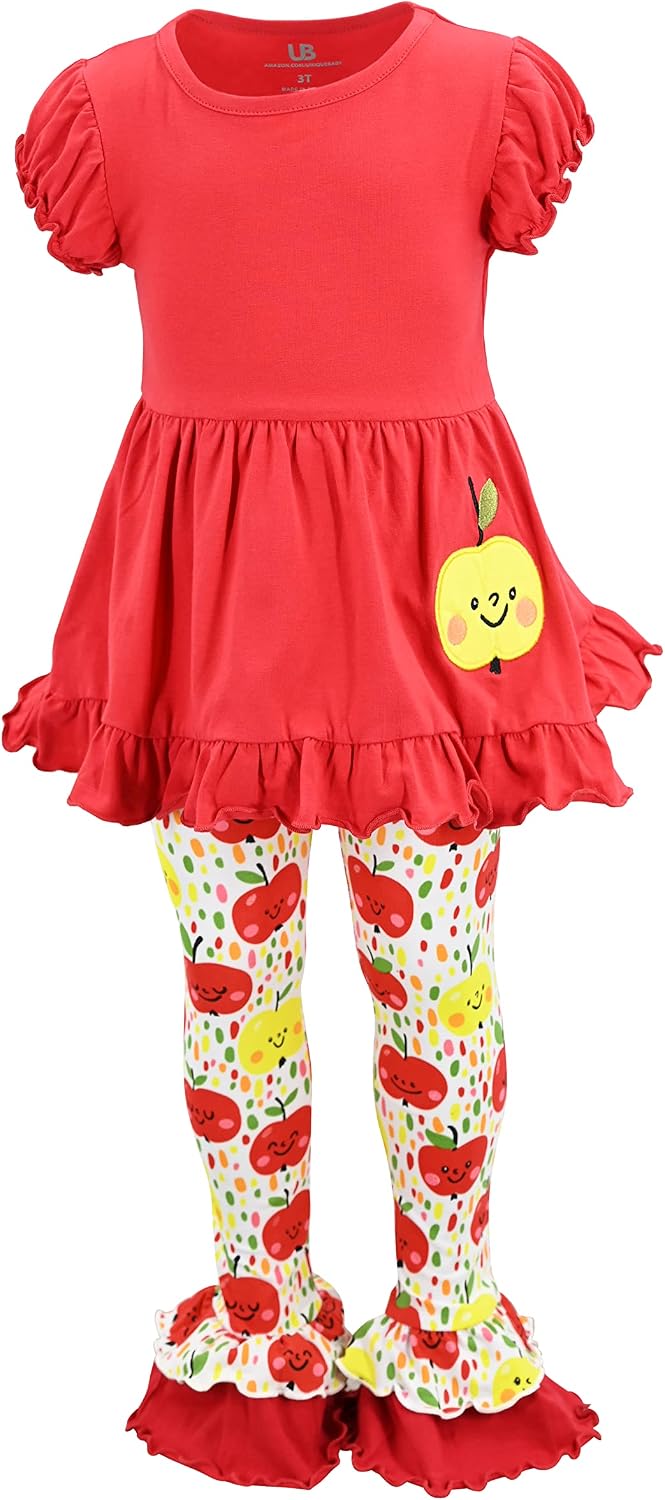 Unique Baby Girls Back to School Apple Embroidered 2 Piece Outfit