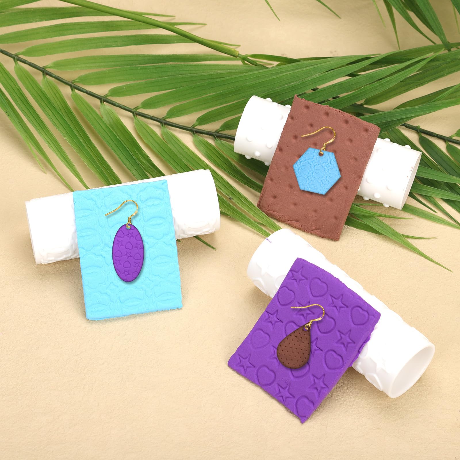 3pcs Polymer Clay Texture Rollers, Pottery Texture Roller Polymer Clay Modeling Pattern Roller Texture Roller for Clay Stamps Earrings Embossing Roller for Clay, Work with Polymer Clay Cutters - Image 3