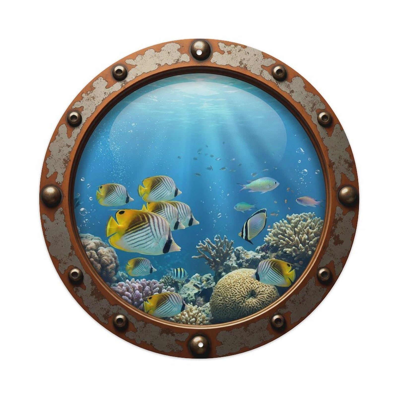 Gead 8X8inch Style Vintage Porthole Butterflyfish Nautical Window View Metal Tin Sign