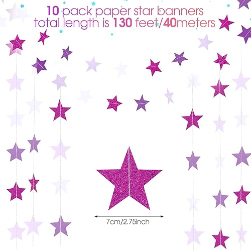 Miniatura 114 de Patelai Guirnalda de estrellas con purpurina decorativa de 130 pies para colgar en banderines de estrellas, telón de fondo para regreso a casa, Rojo