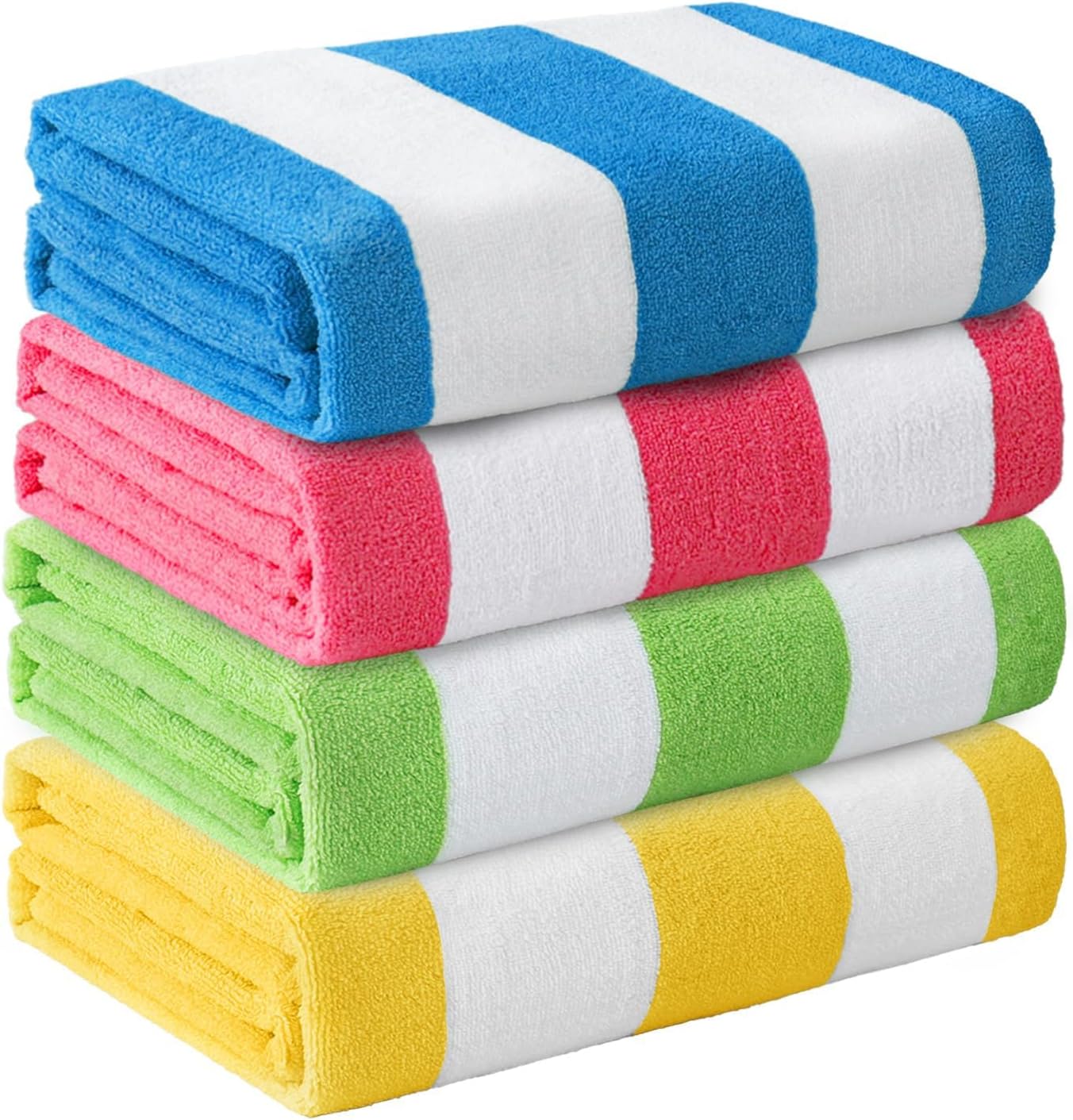 4 Pack Microfibre Large Beach Towels, Quick Dry Bath Towel, Sand Free Travel Pool Towel, Lightweight and Absorbent, Striped,Red/Yellow/Blue/Green, 75 x 150 cm