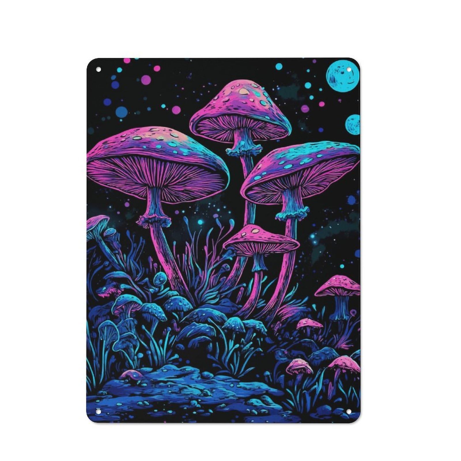 Junmoney Mushroom Forest Rustic Metal Plaque 40X30cm For Lounge Or Reading Corner, For Home Office, Studio And Craft Room Walls