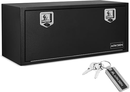 ARKSEN 42 x 18 x 18 Inch Steel Underbody Truck Tool Box, Heavy Duty Waterproof Metal Square Storage Chest with Lock & Keys for Pickup Trucks & Trailers, Black