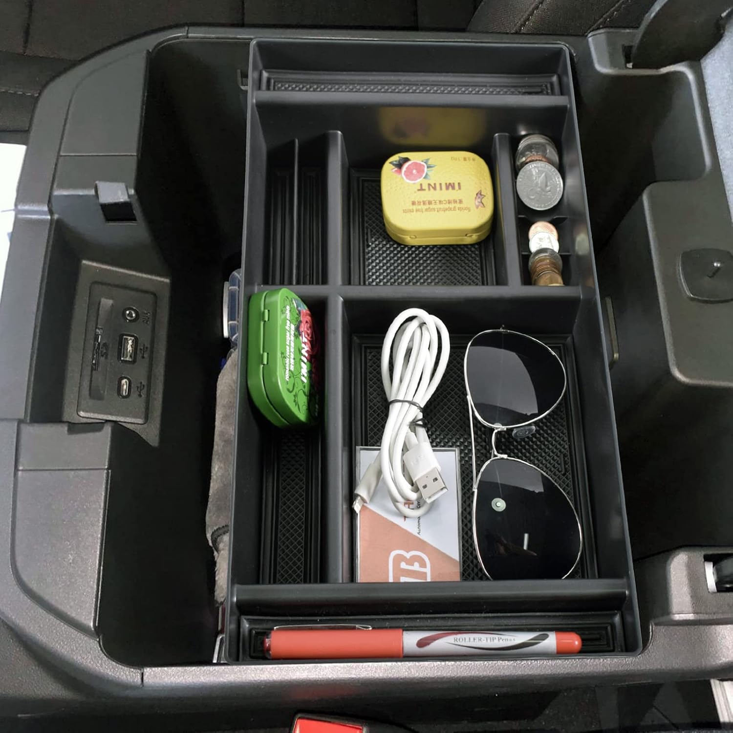 TACOBRO Center Console Organizer Tray Compatible with 2019-2022 Chevy Silverado 1500 / GMC Sierra 1500 and 2020-2023 Silverado/Sierra 2500/3500HD Accessories - Full Console w/Bucket Seats ONLY, Black