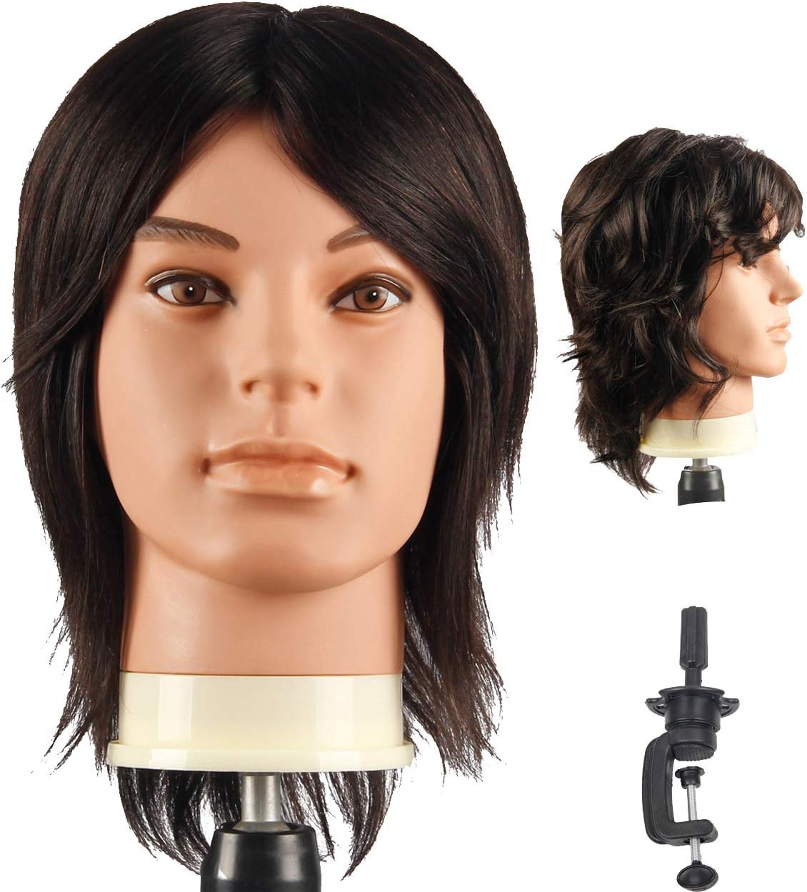 - Male Mannequin Head With 100% Human Hair Cosmetology Manikin head for Cutting Styling With Doll Head for Hair Styling with Clamp Stand