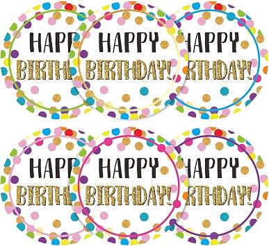Anwyll Happy Birthday Stickers for Kid - 60Pcs 2Inch Happy Birthday Stickers for Adult Personalized Colorful Confetti Birthday Sticker Self Adhesive Birthday Seal Label Sticker for Card Envelope Gift