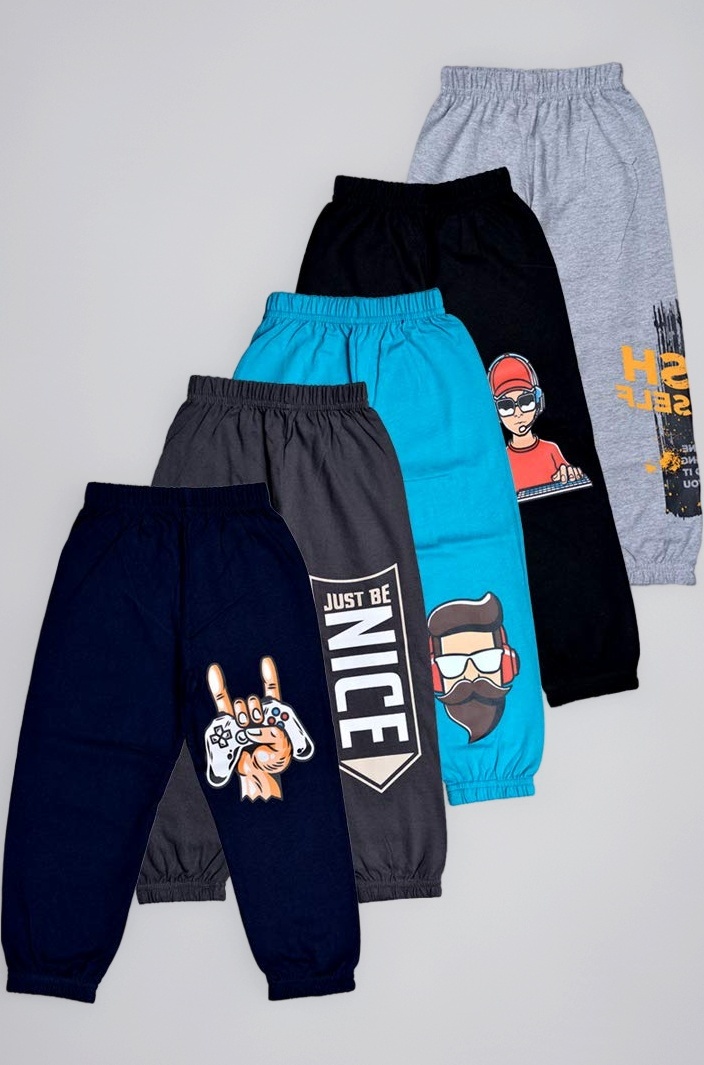 Boy's Cotton Regular Fit Printed Track Pants (Pack fo 5)