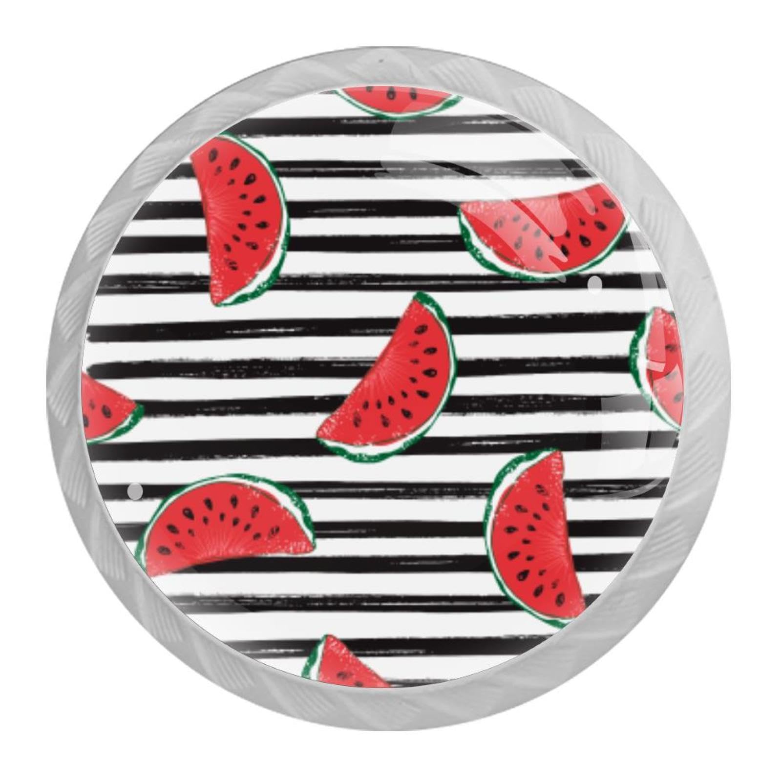 Tqmspg 4 Pieces Drawer Pulls Watermelon Stripes Pattern Door Knobs Dresser Handles for Kitchen Wardrobe Cupboard Hardware Furniture