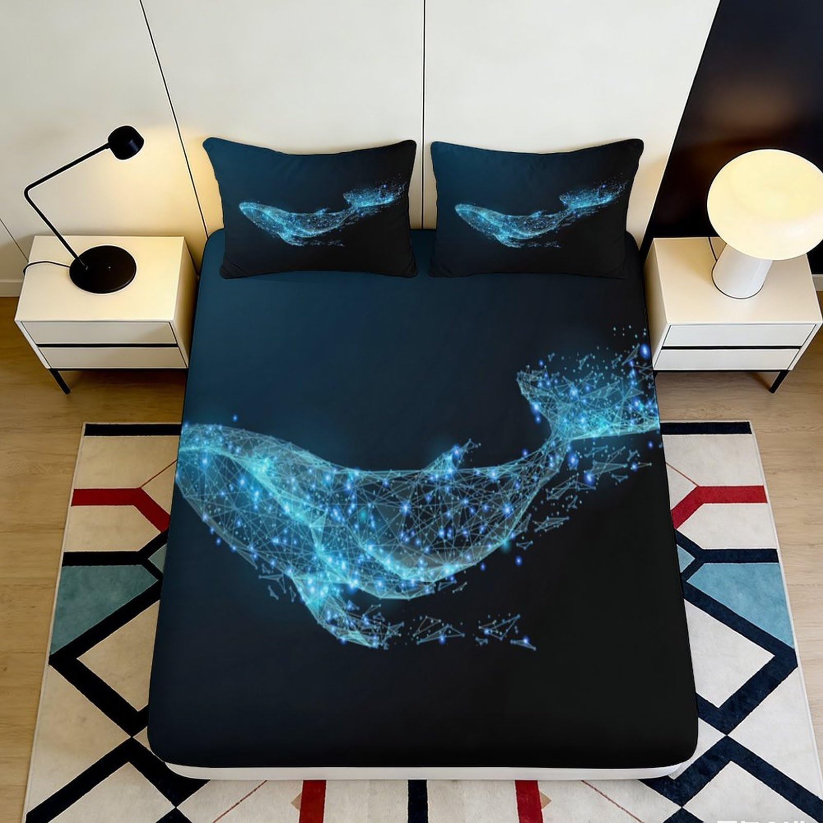 Uynsixtme Style-6 3D Printed Digital Whale Fitted Sheet Microfiber Deep Pocket All-Round Elastic For Bedroom Whale Mattress Fitted Cover 90X200x25cm