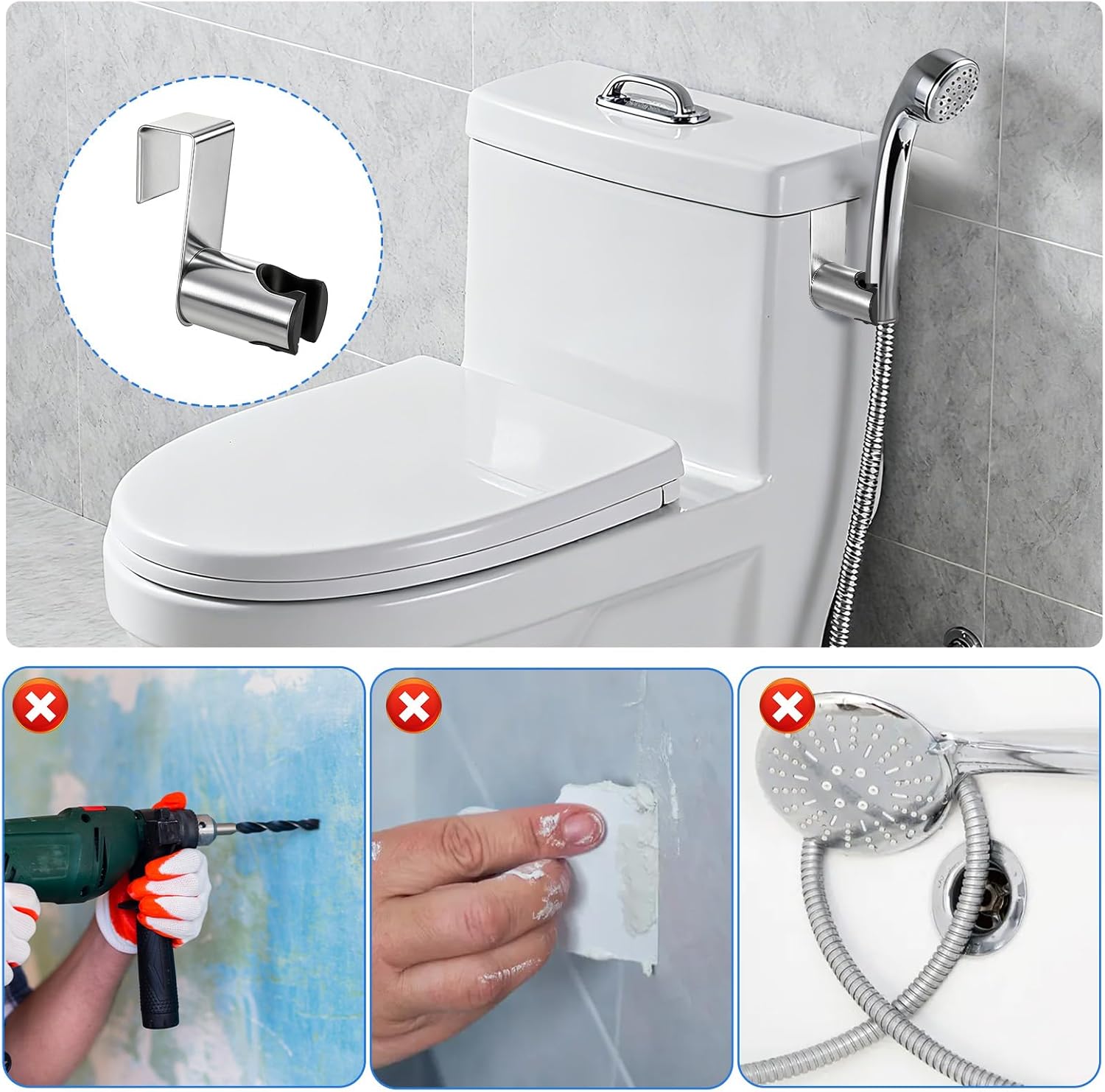 304 Stainless Steel Wall Mounted Toilet Bidet Sprayer Bracket Bidet Sprayer Holder Attachment Bathroom Hanging Bracket for Bidets Sprayers and Handheld Cleaning Sprayers
