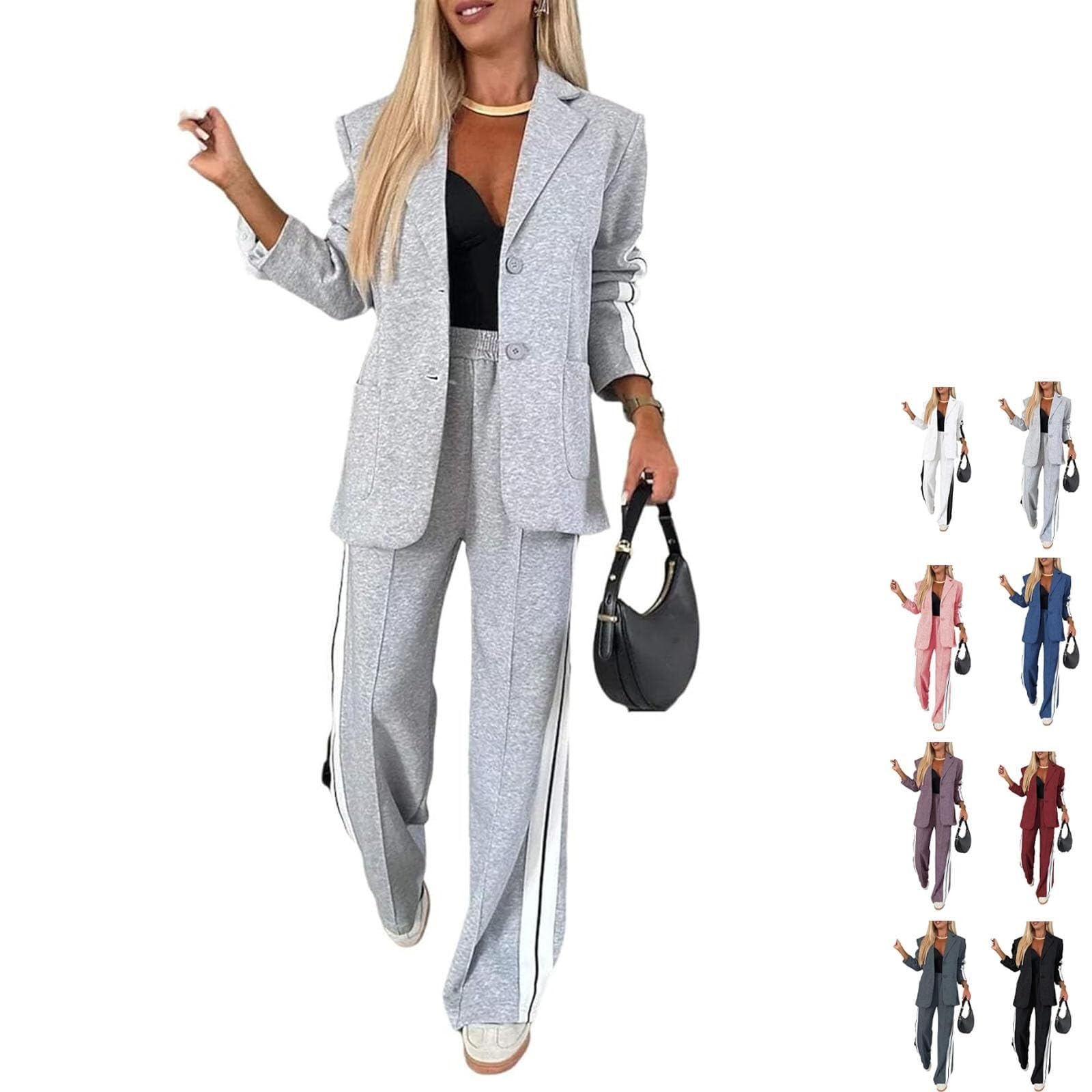Traje casual de manga larga con solapa para mujer, conjunto de 2 piezas, trajes de negocios, trajes de descanso, blazer y pantalones, trajes elegantes con bolsillos, conjuntos de sudadera de dos