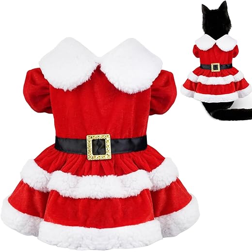 Cat Kitten Christmas Outfit Cat Christmas Dress Santa Costume Holiday Outfit Clothes Christmas Dresses for Kittens Cats Puppy (Christmas Dress, Small)