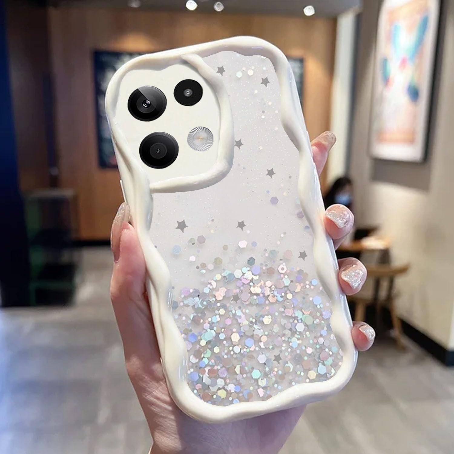 KC Back Cover for Mi Redmi Note 13 5G, Dry Fixed Non Moving Glitter Curly Wave Shape Shockproof Bumper Soft Silicone Case with Camera Protection (White) (B0D1MJ6LWY) Amazon Price History, Amazon Price Tracker