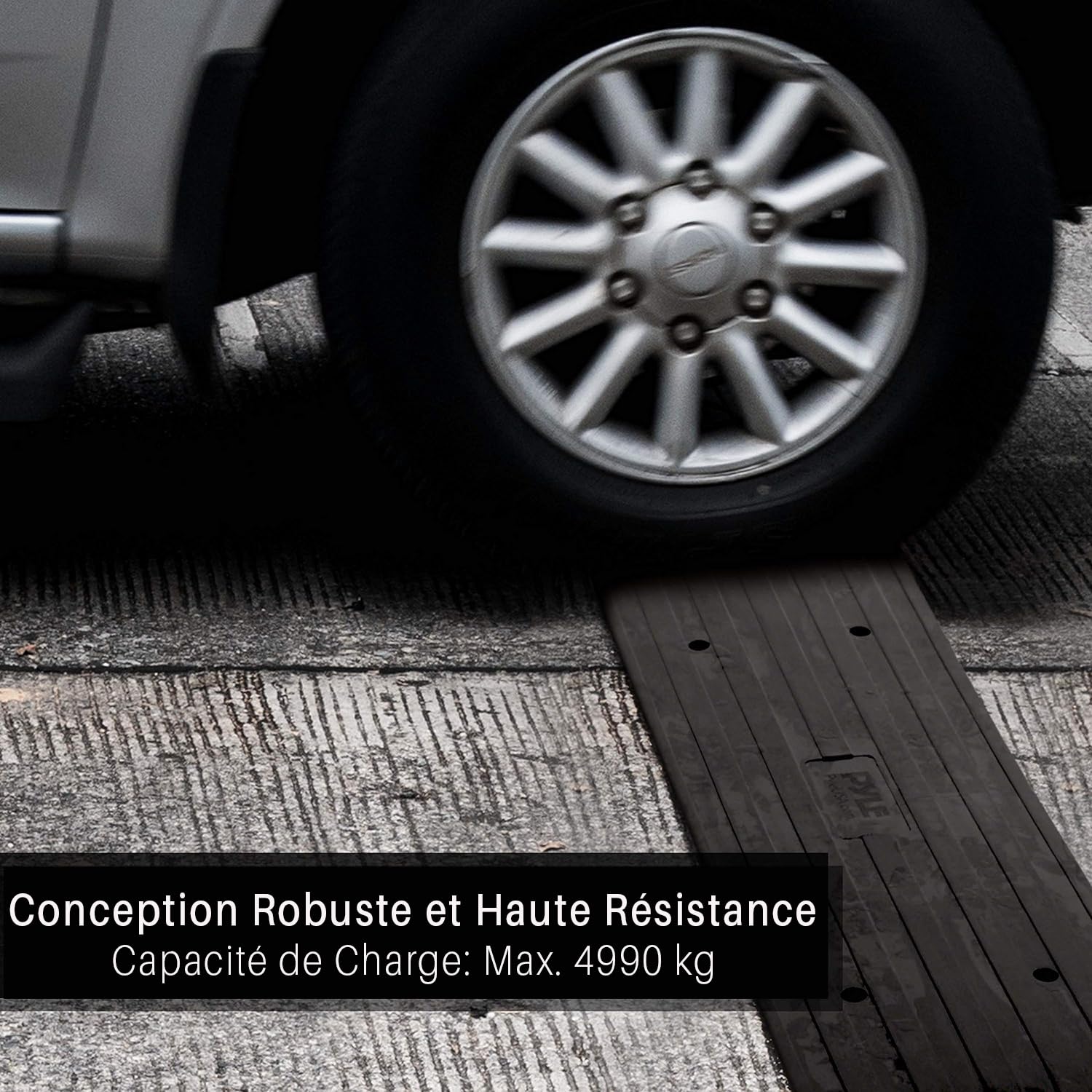 Pyle Rampe de Seuil -Rampe de Trottoir en Caoutchouc Robuste - Idéal pour Quai de Chargement, Garage, Trottoir, Camion, Trottinette, Vélo, Moto, Mobilité en Fauteuil Roulant et Autres Véhicules