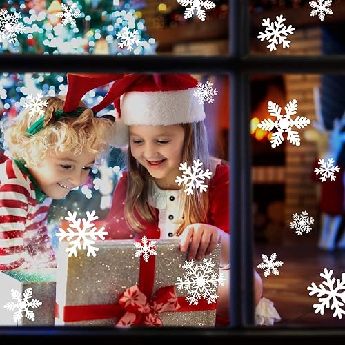 Miniatura 2 de LUDILO 135 calcomanías de Navidad para ventana, copos de nieve, calcomanías estáticas para decoración de Navidad, adornos de ventana, suministros de