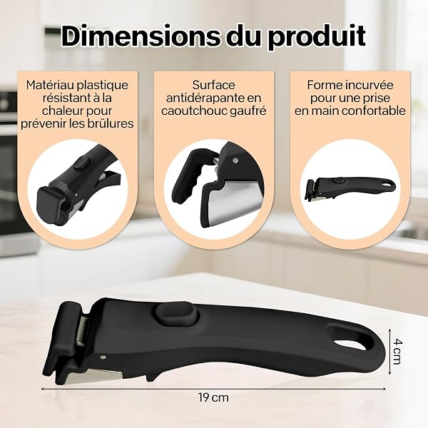 ZVD 2 Pièces Poignée Amovible Universelle Pour Poêles, Poignée Amovible, Poignee Détachable Pour Casserole Résistante À La Chaleur (250°C), Pour Poignées De Poêle À Frire, Supporte 10kg (Noir-2PC) - 4