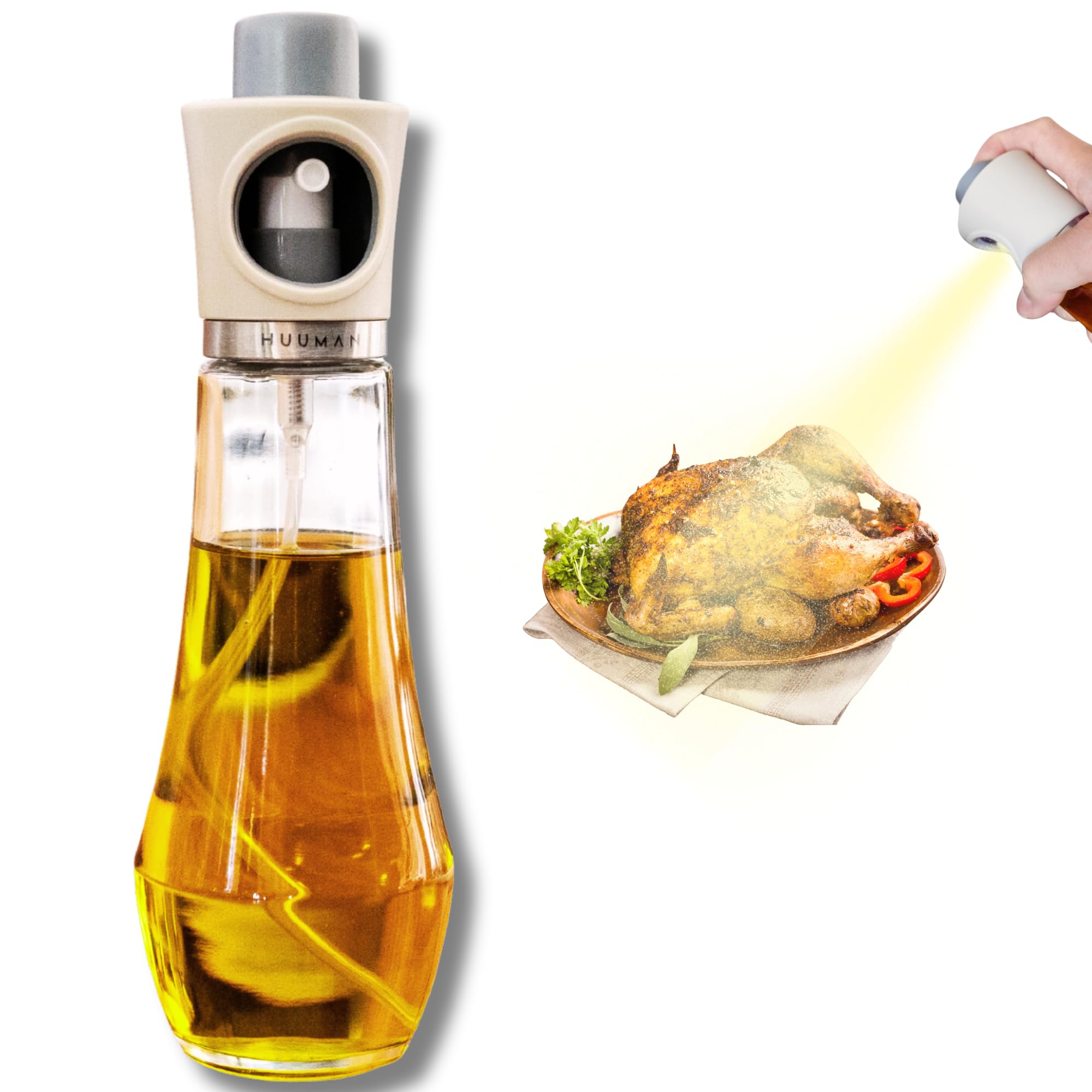 HUUMAN Oil Sprayer for Cooking, Olive, Vegetable & Avocado Glass Oil Spray Bottle, Safe Food Oil Sprayer for Kitchen, Oil Mister for Air Fryer Salad, BBQ, Baking, Roasting & Grilling, 235 ml