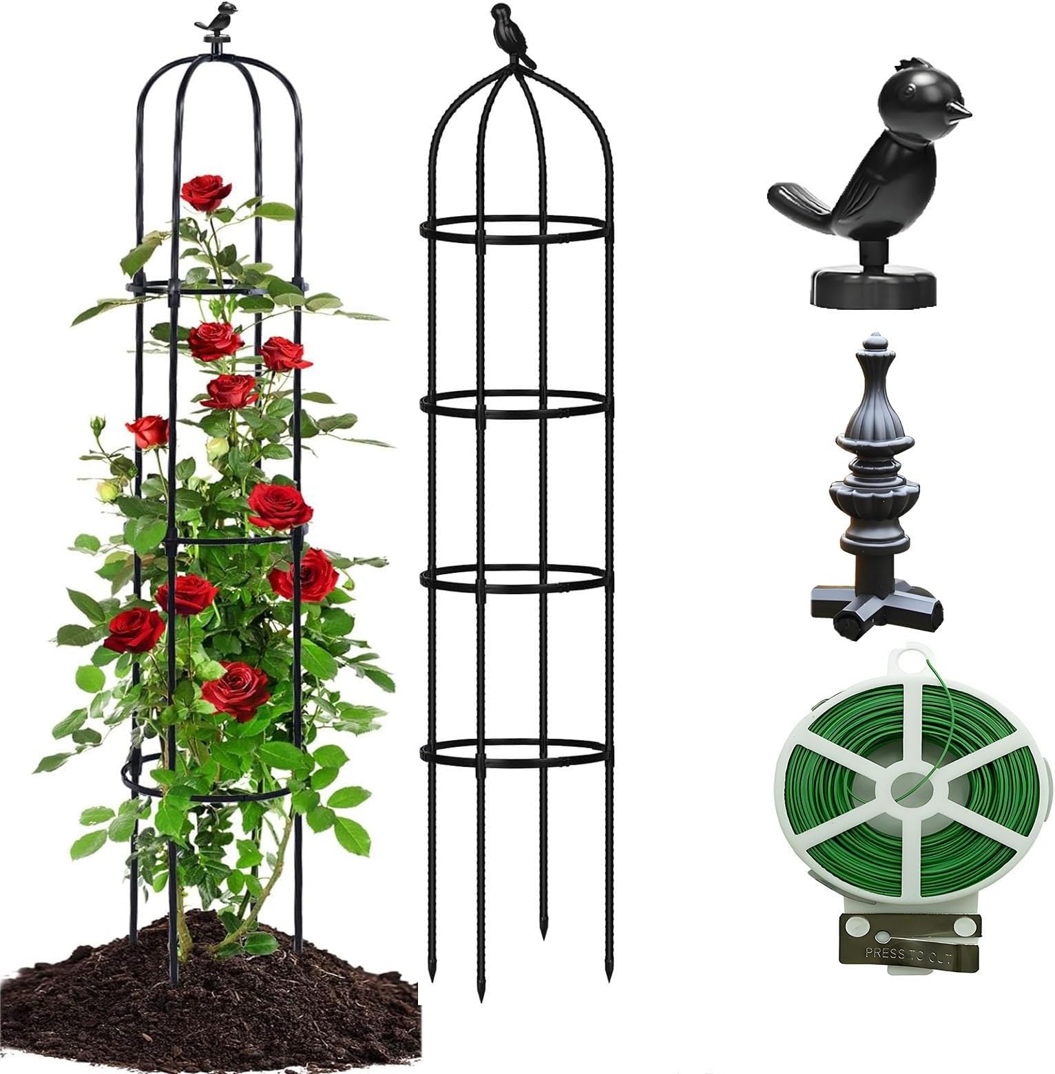 2 Pack Black Garden Obelisks Trellis - Climbing Plant Support for Roses Tomatoes Cucumbers Flowers Grapes & Peas - Outdoor Plant Cages (32x120cm)