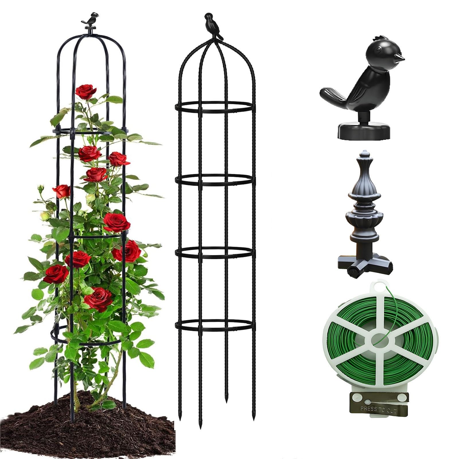 Lot de 2 treillis obélisques de jardin blancs – Support pour plantes grimpantes pour roses, tomates, concombres, fleurs, raisins, pois – Cages de plantes d'extérieur 32 x 120 cm