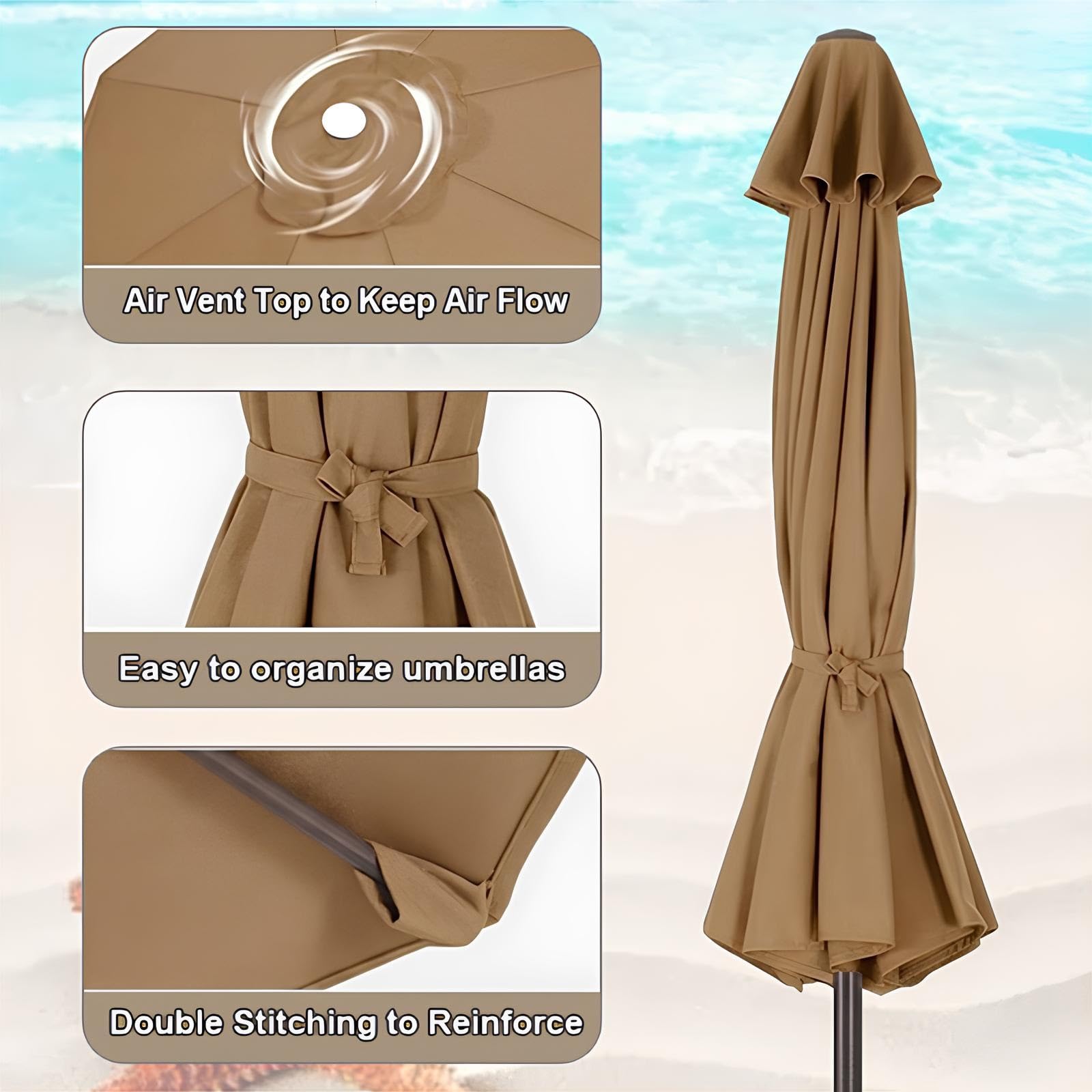 Rechange Telo Per Ombrellone 2m-4.0m 6 Stecche/8 Stecche, Copertura Di Ricambio Per Ombrellone Da Giardino Con Impermeabile Protezione UV(Khaki,(8Rib)4.0m/13.1ft)