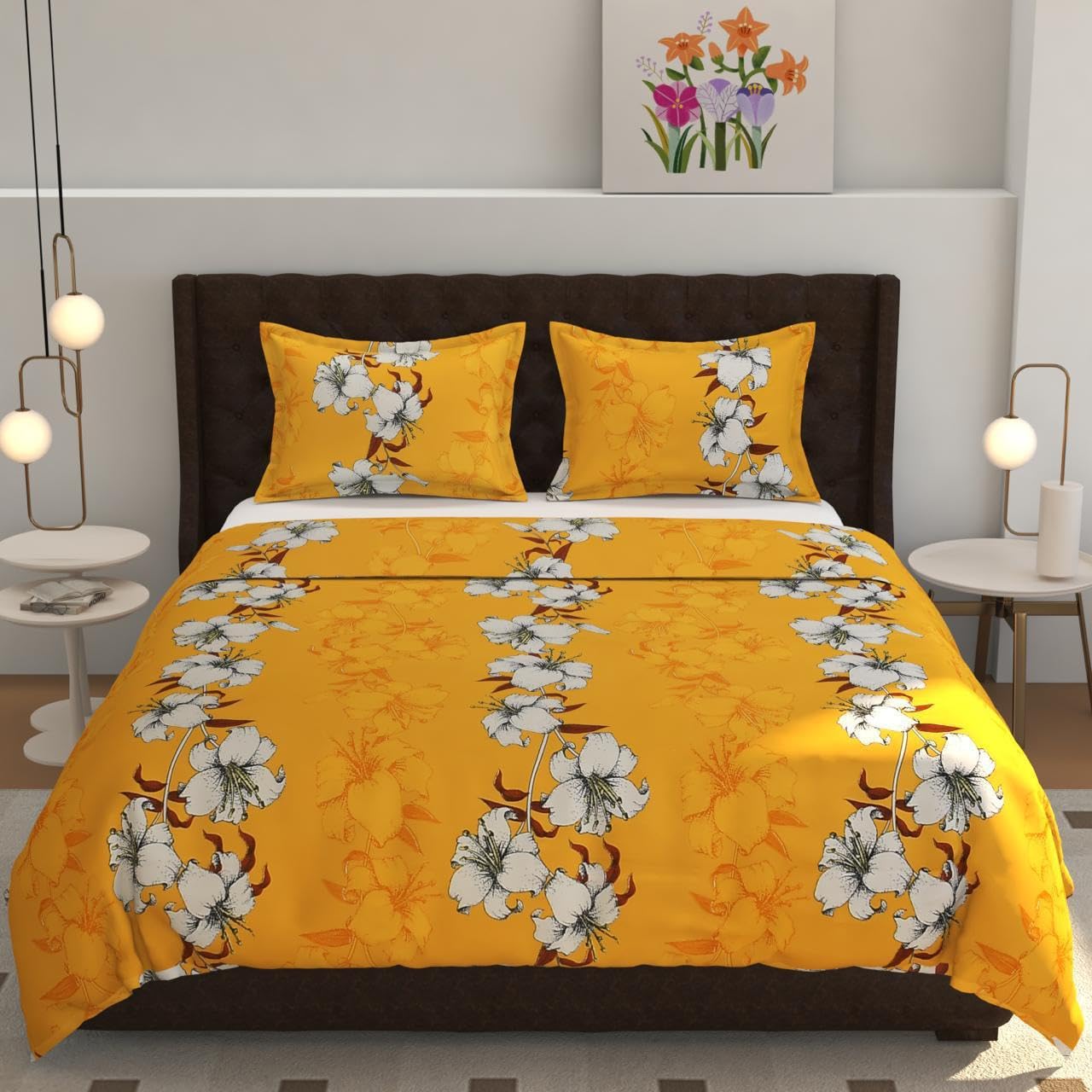 JASHAN Luxurious Glace Cotton Duvet Cover, Comforter Cover, Rajai Cover, Blanket Cover,Quilt Cover Queen Size 90"x100" inches-Yellow-picture-29