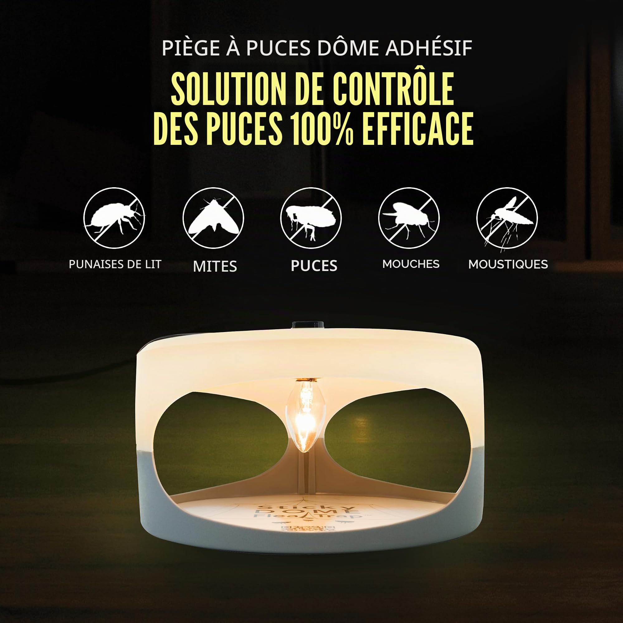 ASPECTEK Piège à Puces Lumineux Sticky Dome™ – Pack de 2 avec 4 Ampoules et 4 Disques Adhésifs, Solution Intérieure sans Insecticide pour Maison et Animaux