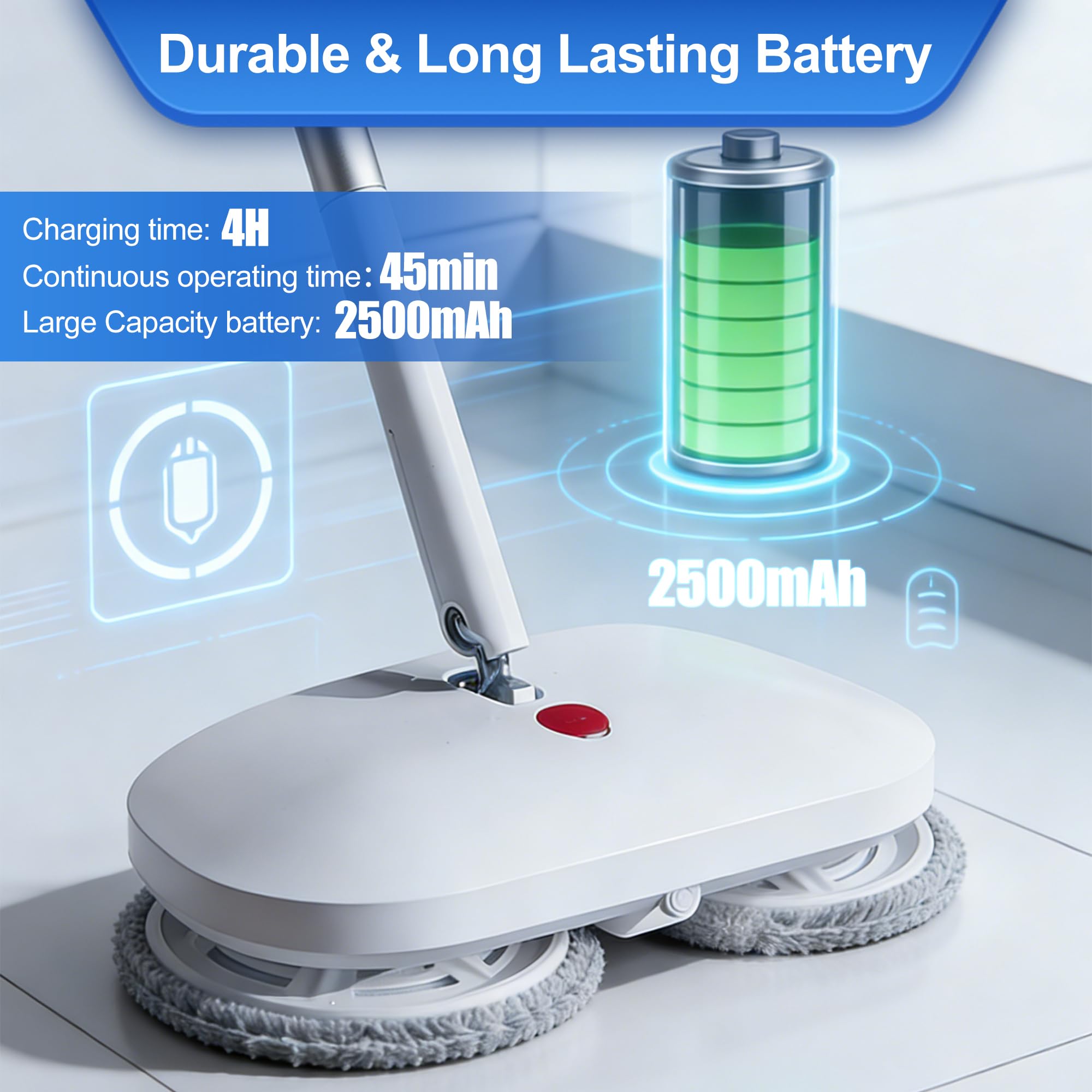 Trapeador giratorio eléctrico inalámbrico, mopa eléctrica con 2 almohadillas para fregar el piso y cubo de limpieza automática, adecuada para madera, mármol, azulejos, suelos de madera dura