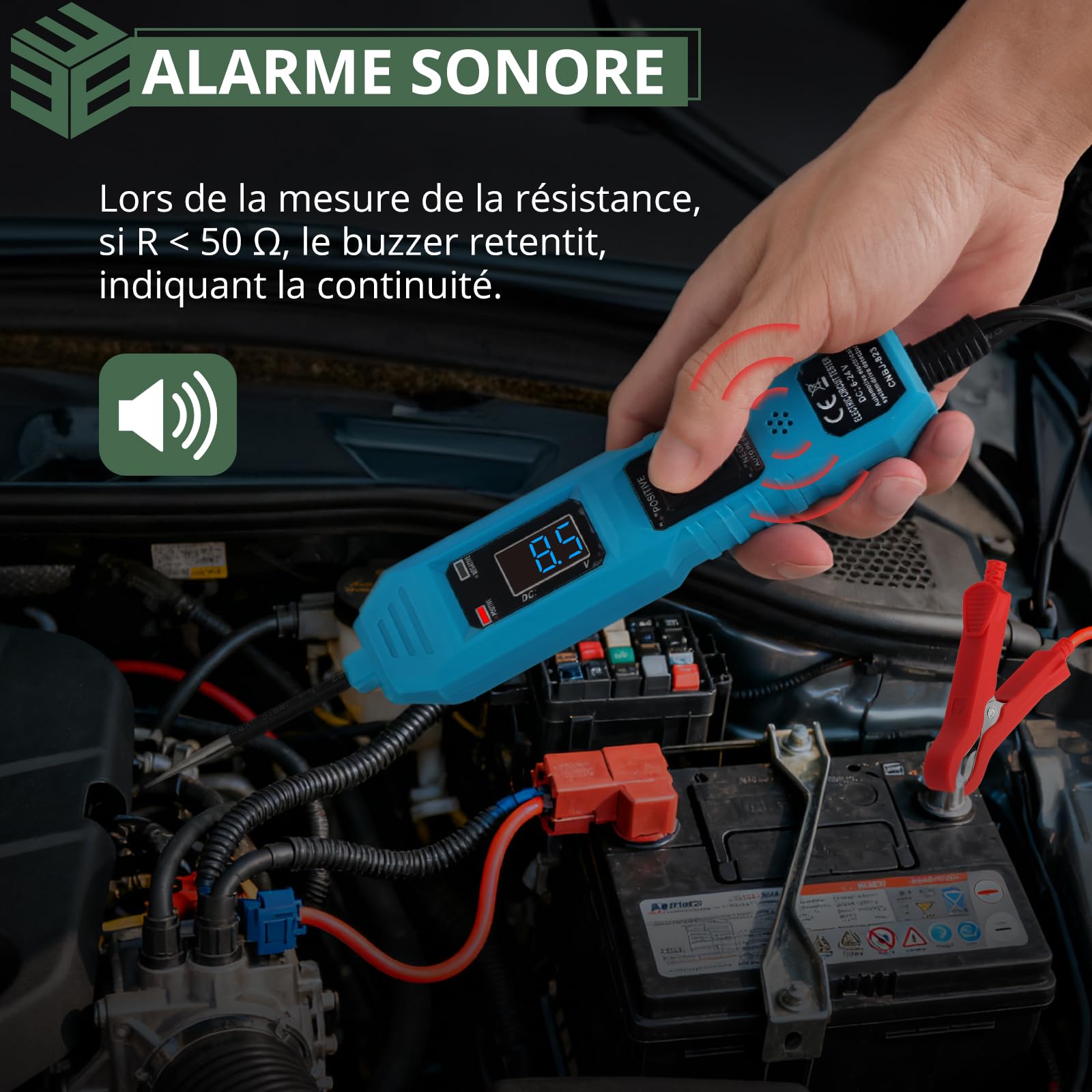 EYPINS Testeur de Circuit Électrique Voiture 6-36V avec Écran LCD et Lampe LED,Détecteur de Tension et Continuité Câbles 4.5m,Protection Surcharge pour Auto Moto Camion Bateau