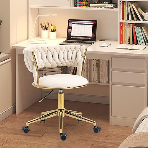 Miniatura 2 de HomVent Silla de escritorio, silla de computadora de terciopelo, silla de escritorio de oficina en casa, bonita silla giratoria sin brazos con