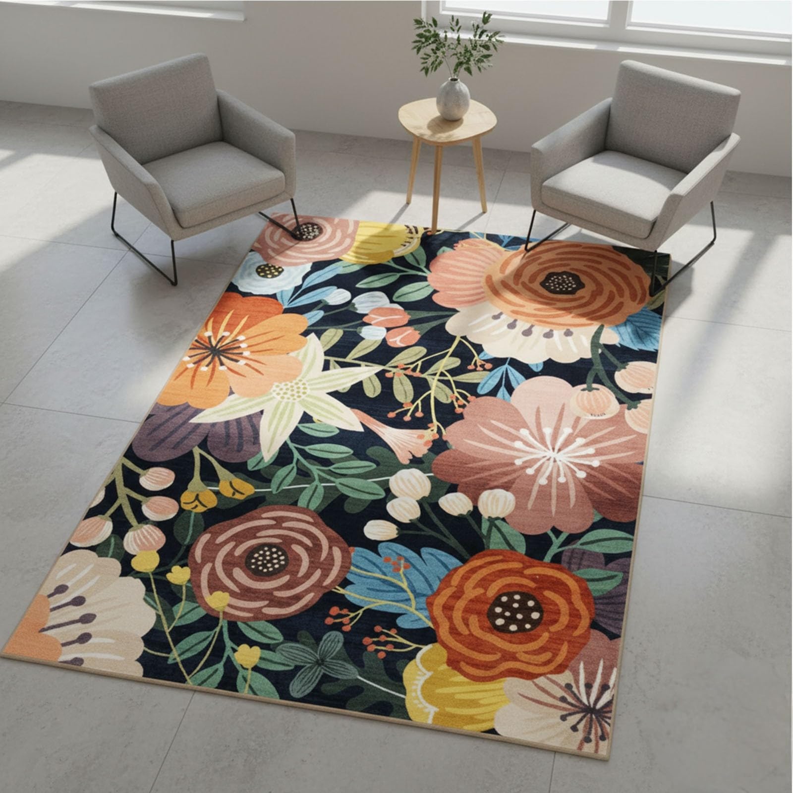 Tapis pour salon qui ne glisse pas grand modèle floral KARAT 200x290