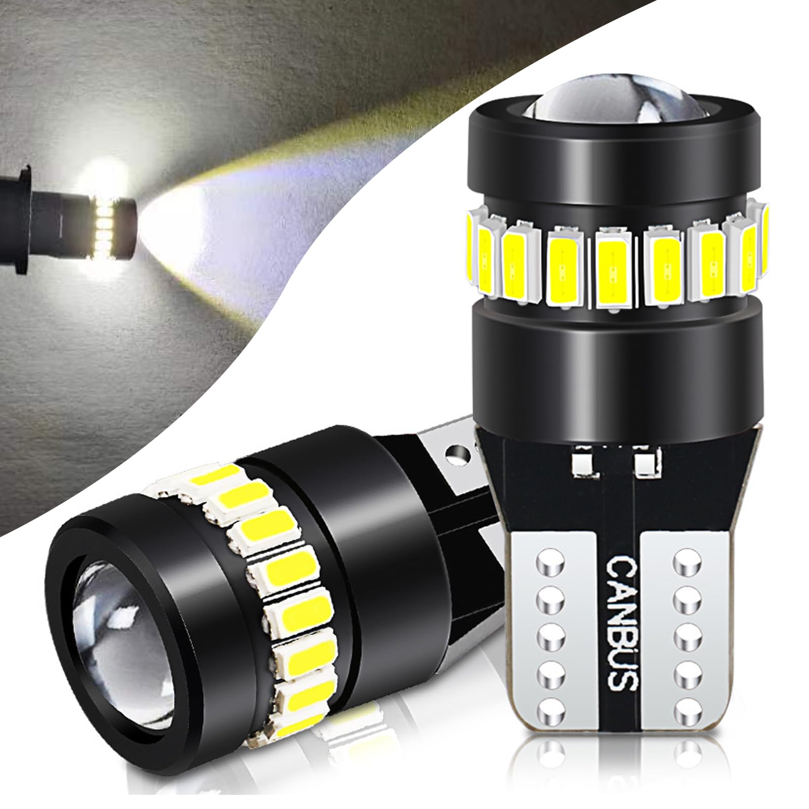 UGSHY2 PCS T10 Car Instrument Light Replacements, 12-18V 3014 + 18SMD Super Bright Waterproof Metal Vehicle License Lights Accessories, Universal Width Indicator Light for Truck SUV (White Light)