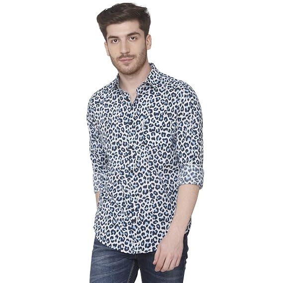 Blue Animal Print Full Sleeves Shirt 