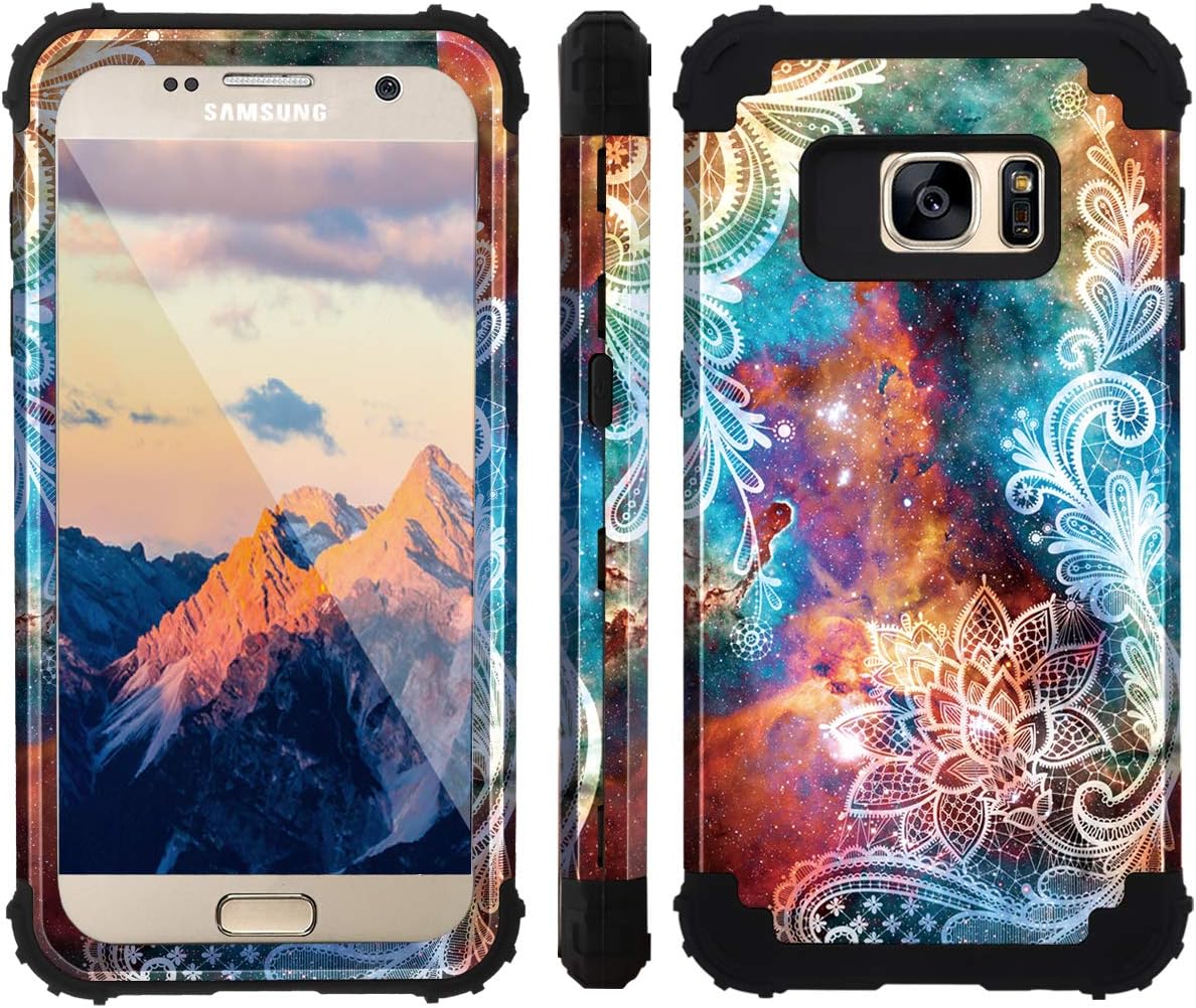 Fingic Galaxy S7 Case, S7 Case, Floral 3 in 1 Heavy Duty Protection Hybrid Hard PC & Soft Silicone Rugged Bumper Anti Slip Full-Body Shockproof Protective Case for Samsung Galaxy S7 G930, Mandala